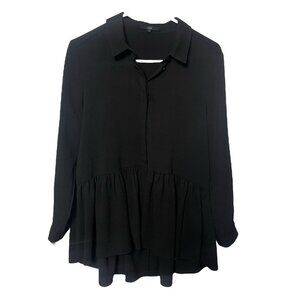 Tibi Peplum Blouse Women’s 2 Black Crepe long sleeve button up ruffle bottom